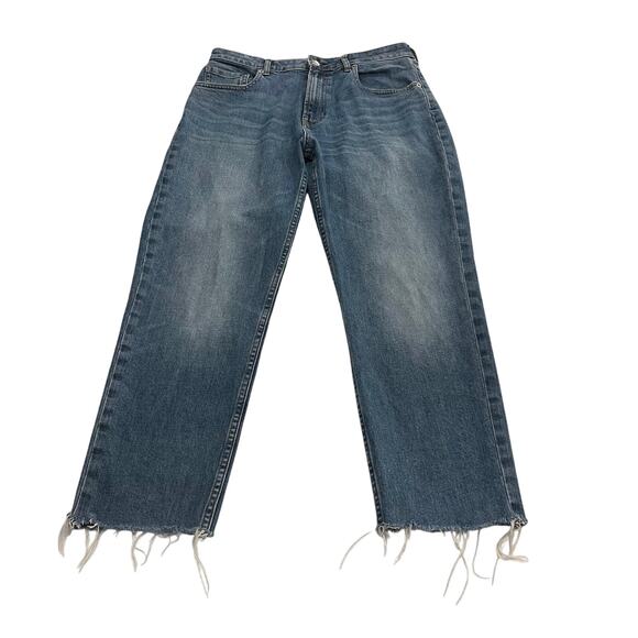 Everlane Denim - Everlane Women's Straight Leg Blue Jeans with Frayed Hem